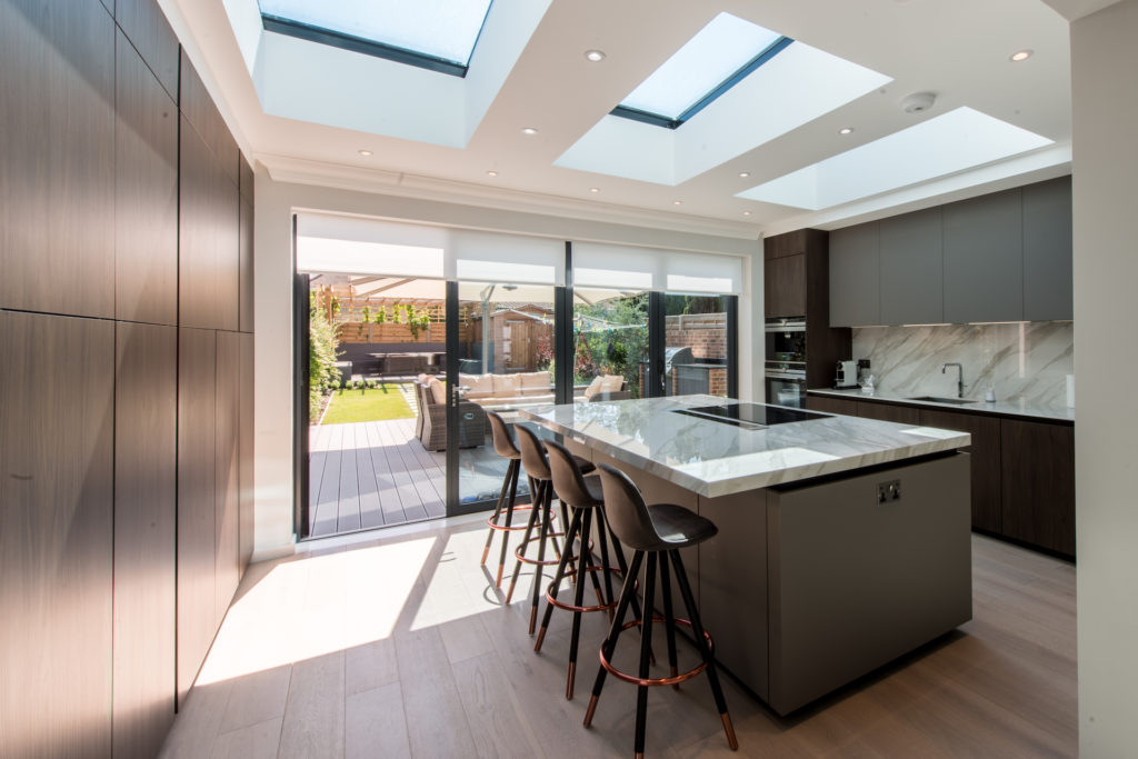 Image of a modern kitchen design in a new kitchen extension area.