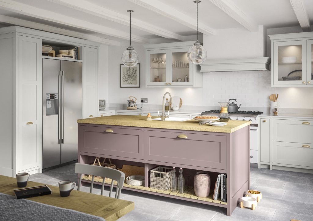 Dusky pink kitchen island